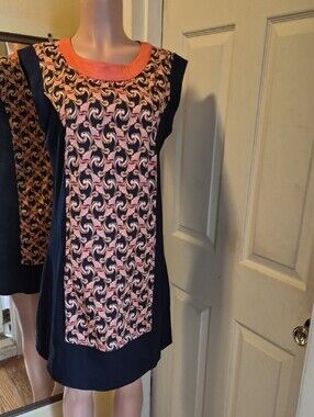 The Webster Women' Navy Coral Paisley Patterned Dress with Contrast Collar